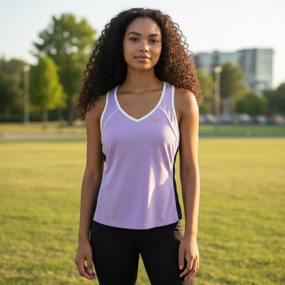 Nike Women's L Racerback Tank Top Pastel Purple Running Track Stripe Athletic